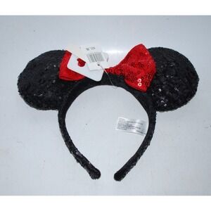 Disney Parks Classic Black and Red Bow Sequin Ears Headband NWT